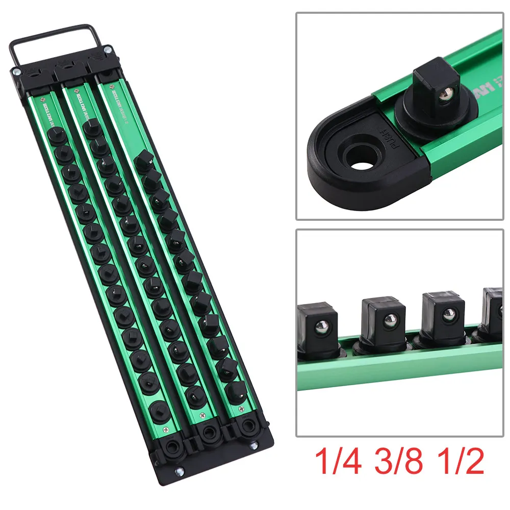 Magnetic Sleeve Storage Rack 360° Rotating Plug Plate Green Hanging Storage Strip 1/4 3/8 1/2 Inch Socket Clip Rail Holder