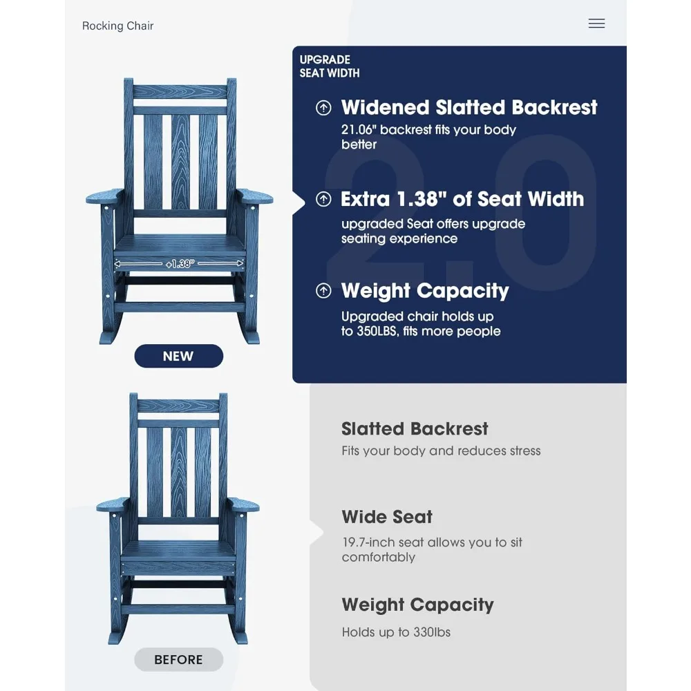 Mecedoras para patio al aire libre de HDPE para todo clima con respaldo alto para porche, mecedores duraderos de gran tamaño para asientos cómodos