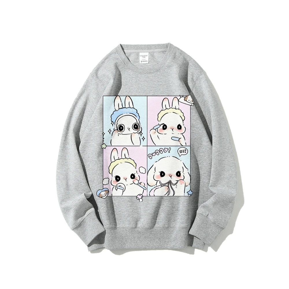 Cute Hand-Painted Women's Hoodie, Y2k Graphic Sweatshirt, Hand-Painted Bunny Art, Korean Style Oversized, Warm Cozy Fall Winter