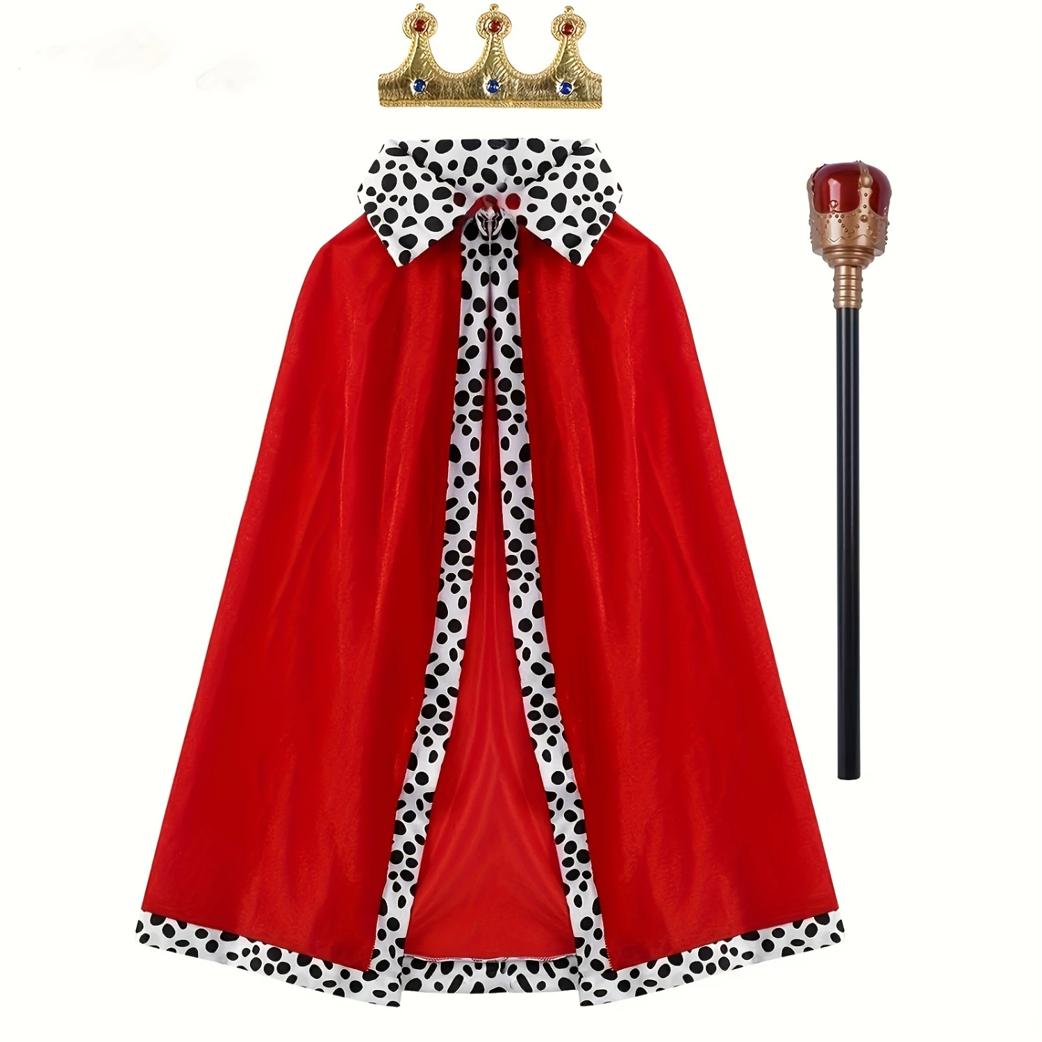 King, Emperor, Dress, Red Velvet Cloak, Cloak with Crown, Scepter, Halloween Prince Role Playing Party Accessories Set, Boys and