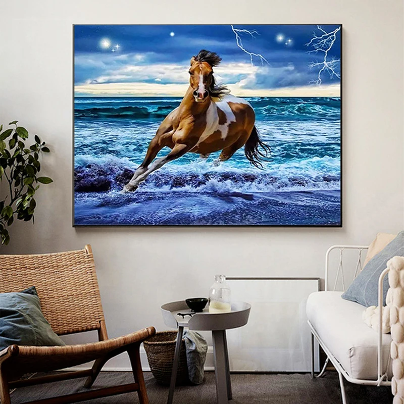 Animal DIY 5D Diamond Painting Kits Full Drill Beach Horse Diamond Mosaic Hand Inlaid Rhinestones Embroidery Home Decor Gifts