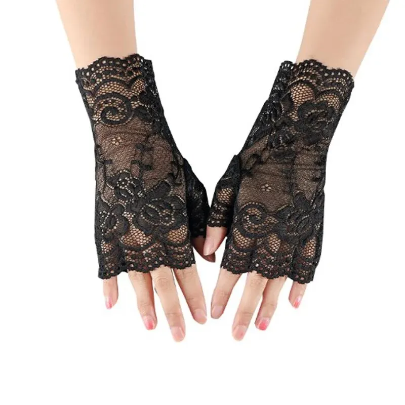 Ladies Short Lace Half Finger Lace Sunscreen Gloves Open Finger Ceremony Wedding Decoration