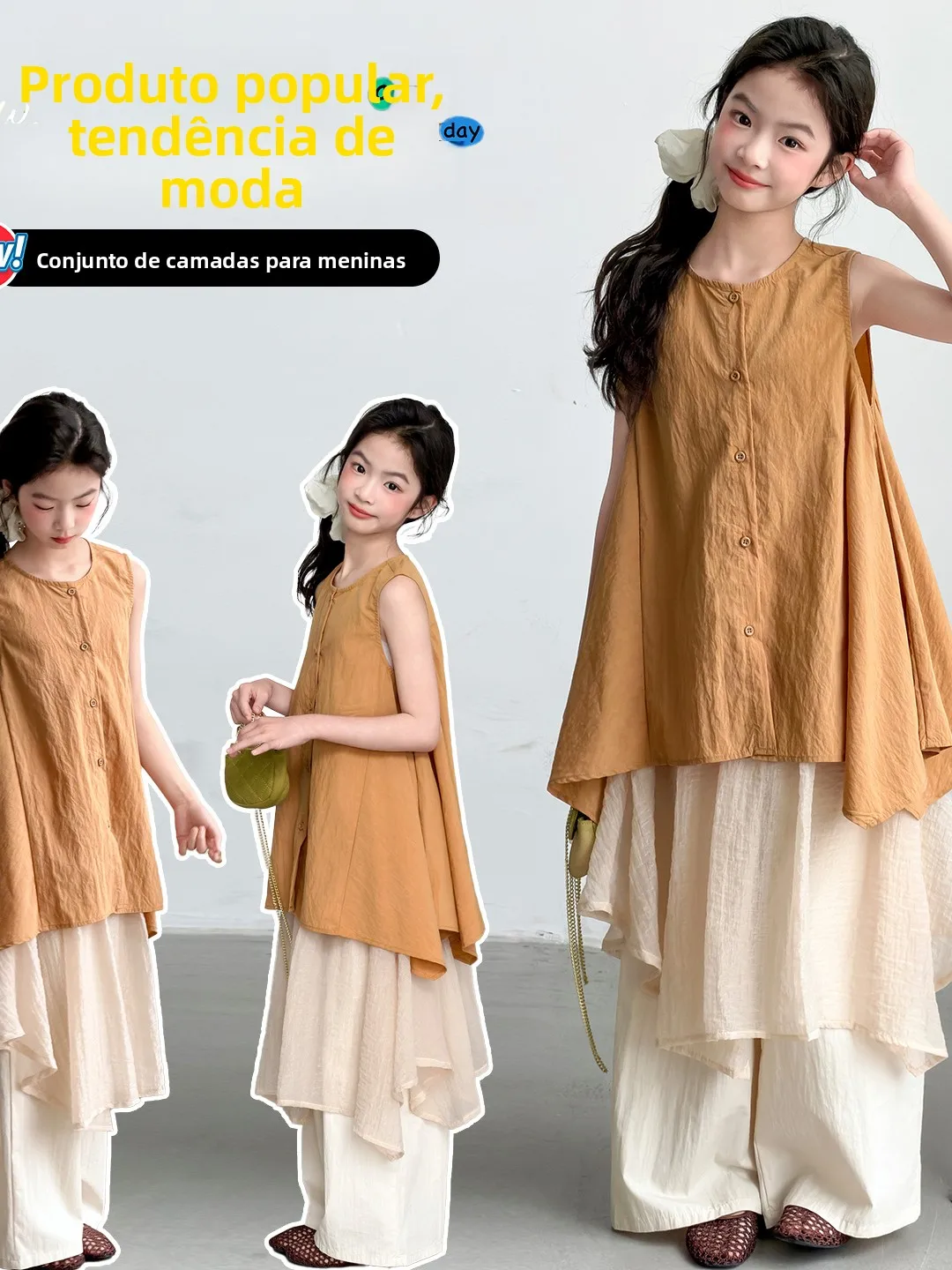 girls-cotton-linen-summer-outfit-casual-doll-shirt-vest-wide-leg-pants-skirt-set-child-fashionable-breathable-clothing-set
