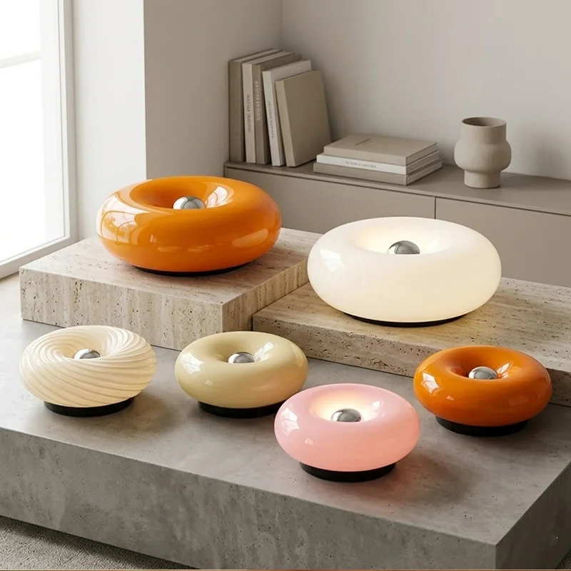 Creative Cream Orange Living Room Bedside Rechargeable Office LED Ambient Touch Switch Glass Wall Light Donut LED Table Lamp