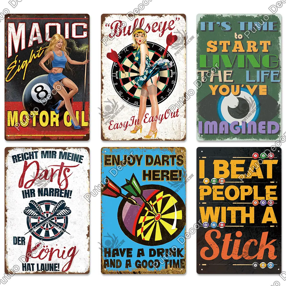 Putuo Decor Vintage Tin Sign Darts Game Metal Plaque Retro Posters for Garage Man Cave Room Home Wall Art Decorations