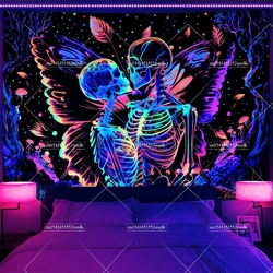 Blacklight Skull Butterfly Tapestry UV Reactive Mushroom Tapestries Kissing Lovers Skeleton Tapestry Neon Glow In The Dark