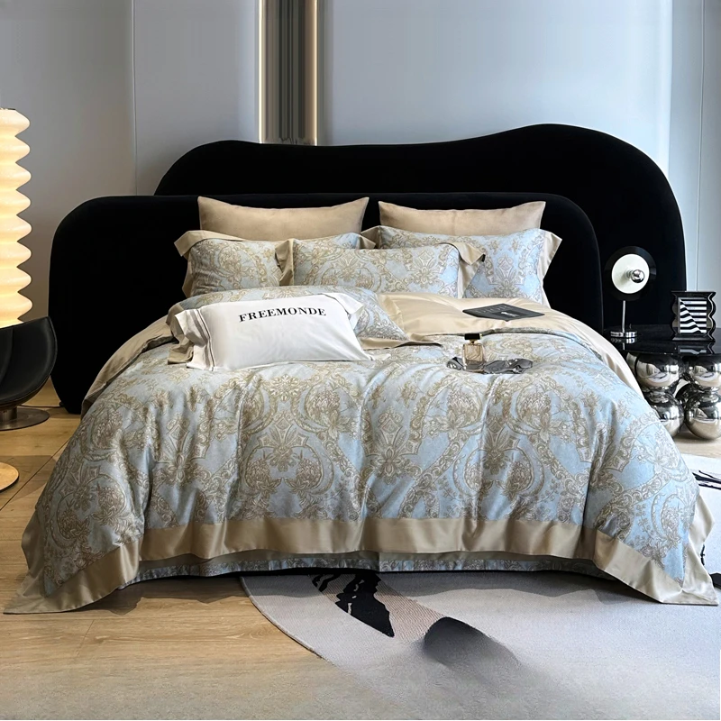 유로 스타일 부드러운 긴 스테이플 코튼 럭셔리 4 조각 침구 세트 식물 꽃 패턴 이불 커버 트윈 전체 퀸 사이즈 침대 시트