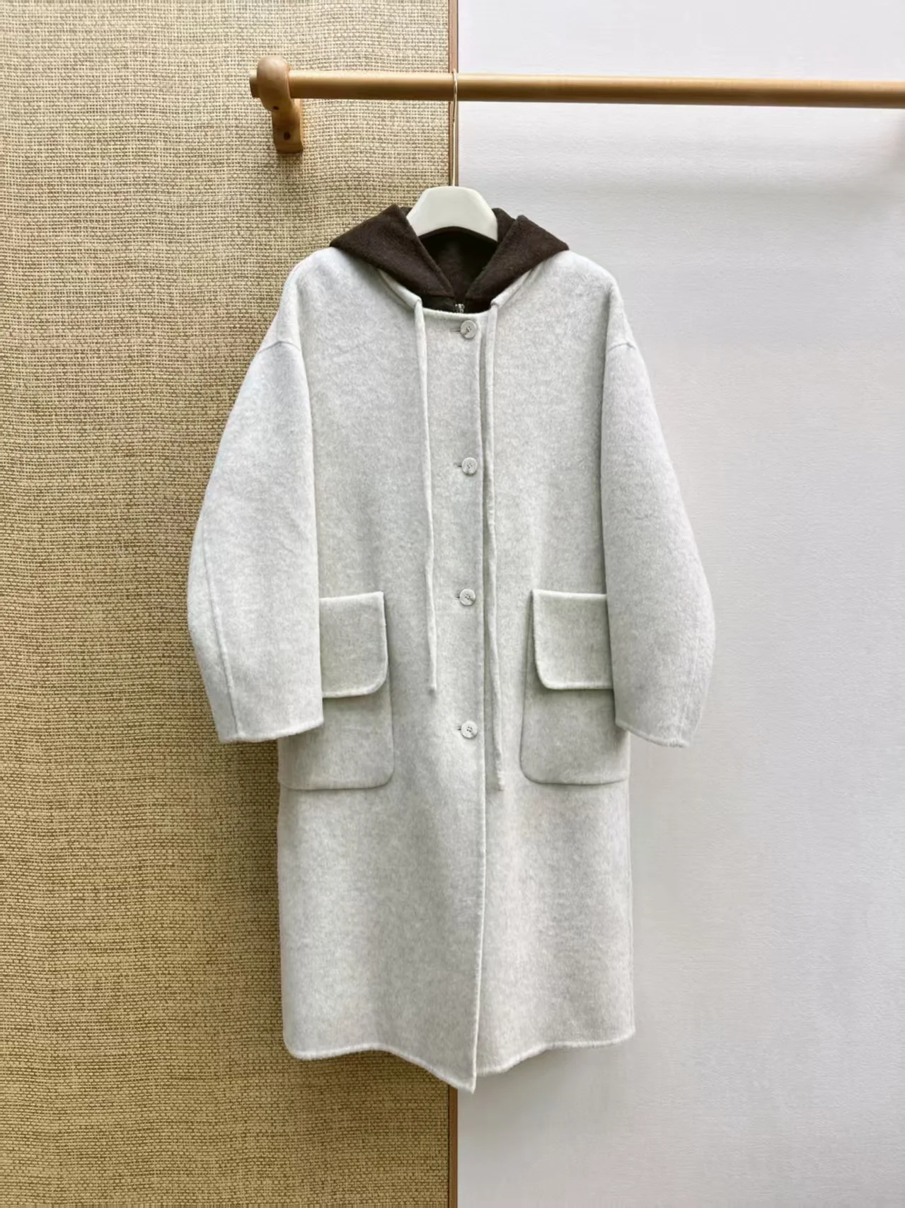 Autumn and winter new elegant double-sided woolen hooded vest, layered long coat, two-piece set for women