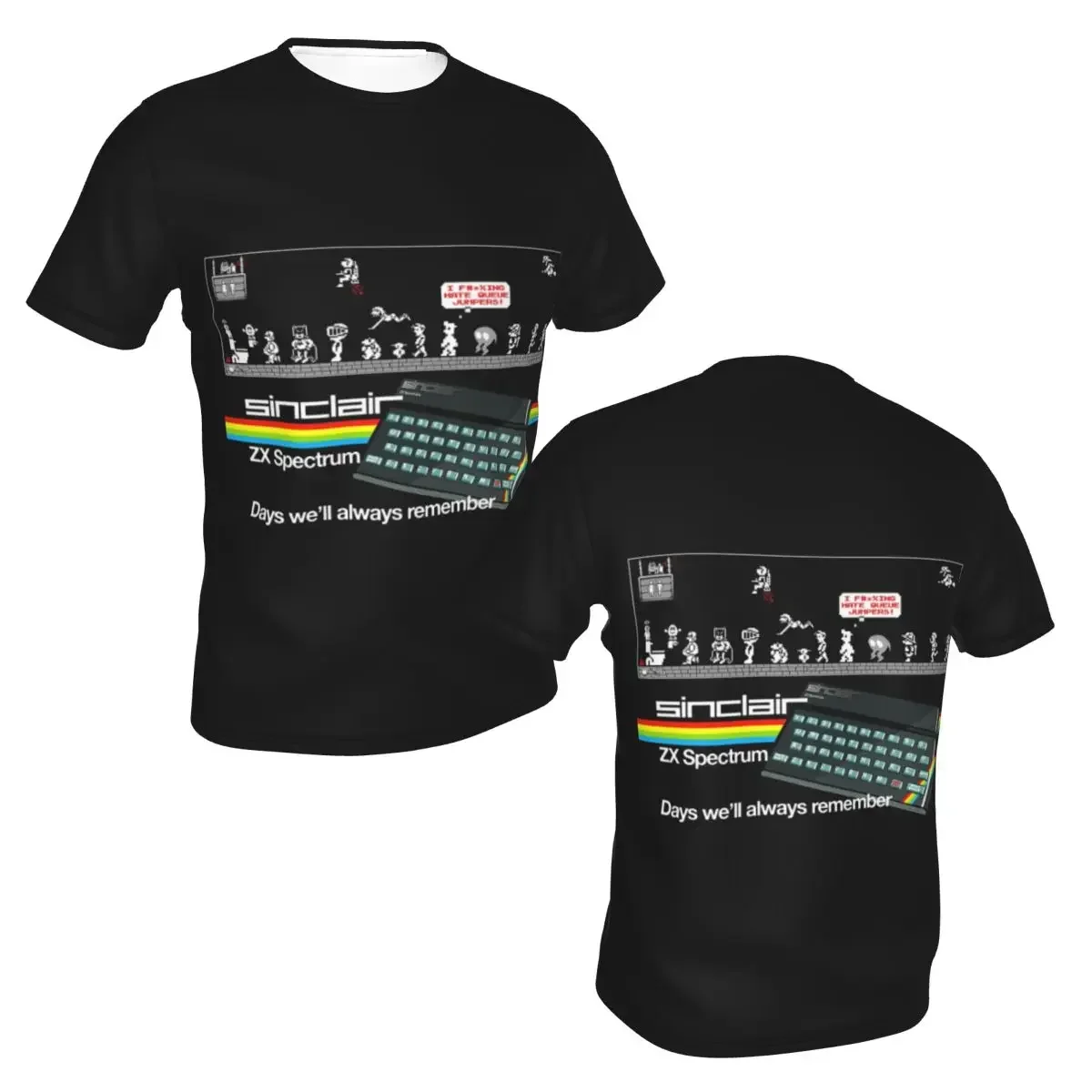 polyester Zx Spectrum Queue Jumpers T-Shirt Men's Classic T Shirt Men Crew Neck Summer Shirts Tops