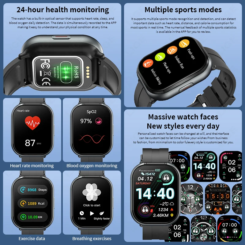 LIGE 2 في 1 بلوتوث دعوة TWS Smartwatch مع سماعات 2.01 "HD شاشة معدل ضربات القلب الرياضة اللياقة البدنية سماعة ساعة ذكية الرجال النساء