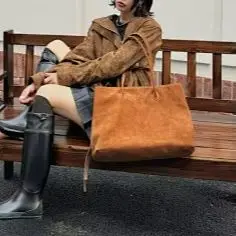 High End Matte Cowhide Tote Bag Soft Large-capacity Luxury Commuter Bag Retro Stylish Casual Women's Travel Bag