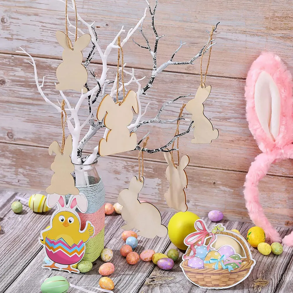 

12 Pcs Rabbit Shape Wooden Decorations Blank DIY Slices Easter Party naments Unfinished Bunny Chips Wood Cutouts Crafts Sewing