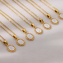 A-Z Letter Initial Enamel Necklace For Women Gold Color Stainless Steel Chain Exquisite Pendant Necklace Fashion Jewelry Gift