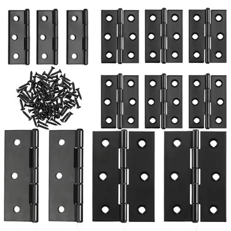 WV Black Door Hinges Stainless Steel Butt Hinges with Screws Cabinet Drawer Furniture Hinges Mounting Plate Flat Fixing Brackets