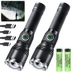 Powerful XHP50 LED Flashlight with 18650 Battery 2000mAh USB Rechargeable Zoom Torch Lamp Strong Light Outdoor Camping Lantern