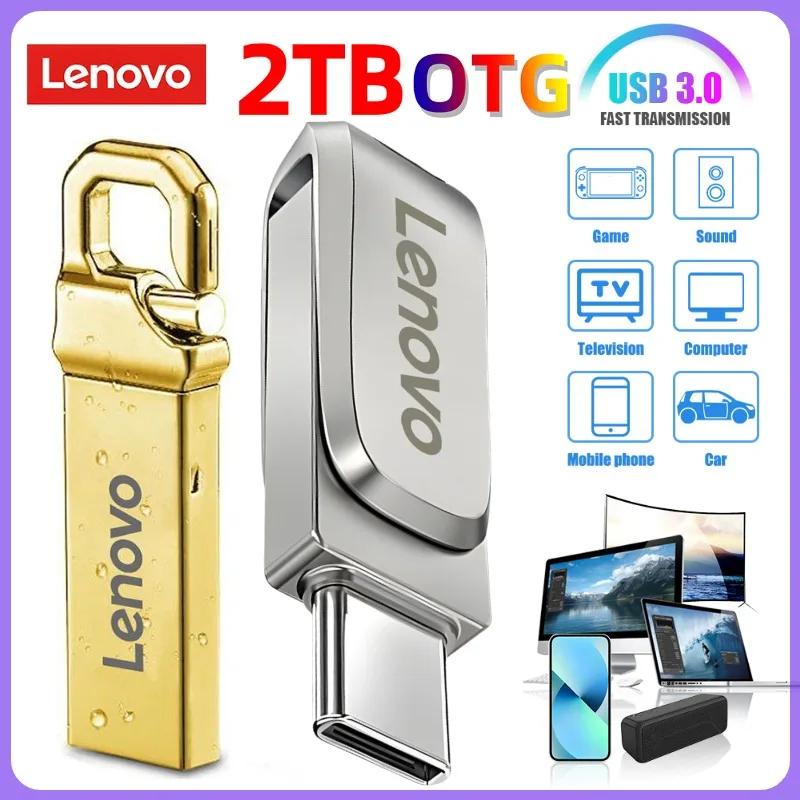 Lenovo 2TB USB Flash Drive OTG USB3.0 1TB Flash Drive 256GB Pen Drive 512GB memoria Usb tipo C 2-in-1 per PC Andriods SmartPhone