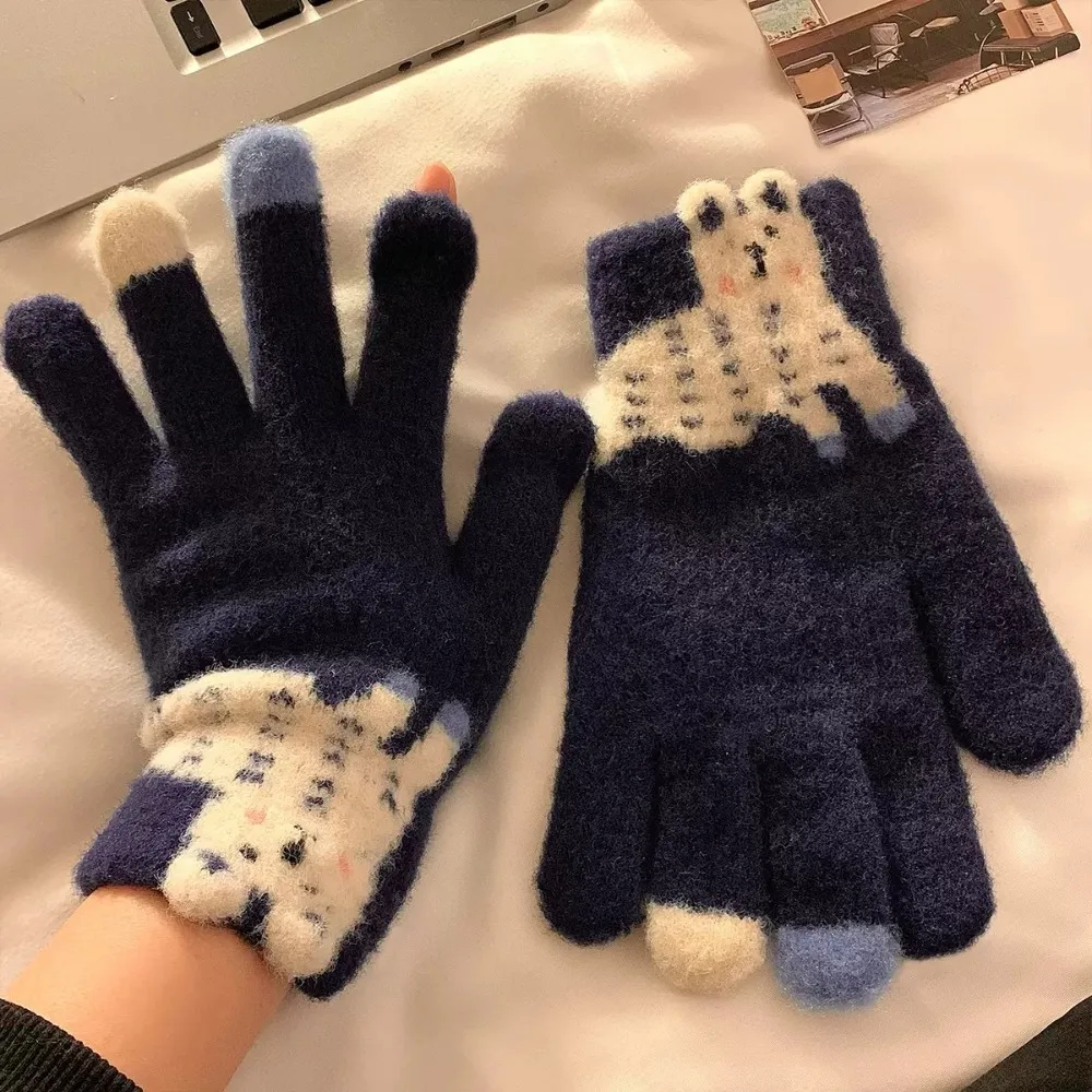 Gifts Five Fingers Knit Gloves Lined Open Finger Winter Gloves Warm Thickened Gloves for Women