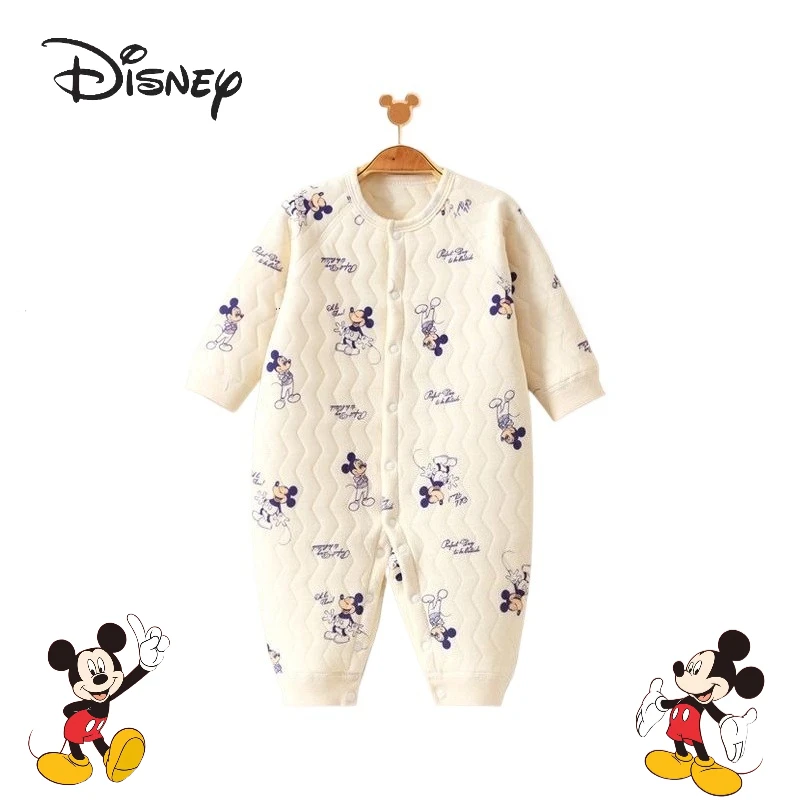 

Disney Mickey cartoon cute baby crawling suit creative Kawaii for boys and girls autumn winter one-piece warm underwear gift