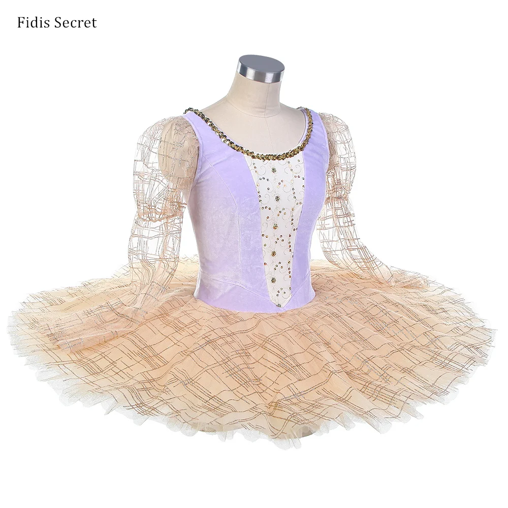 Falda tutú de plato profesional lila, ropa de baile de actuación de Ballet para mujer, trajes de escenario de princesa Hada de las flores de bailarina para niñas