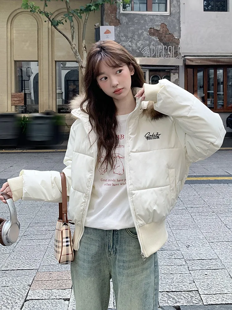 Abrigo de algodón acolchado ort Puffer Jaet para mujer, cuello de piel, cintura acanalada, adelgazante, prendas de vestir exteriores de invierno, viaje coreano Sle