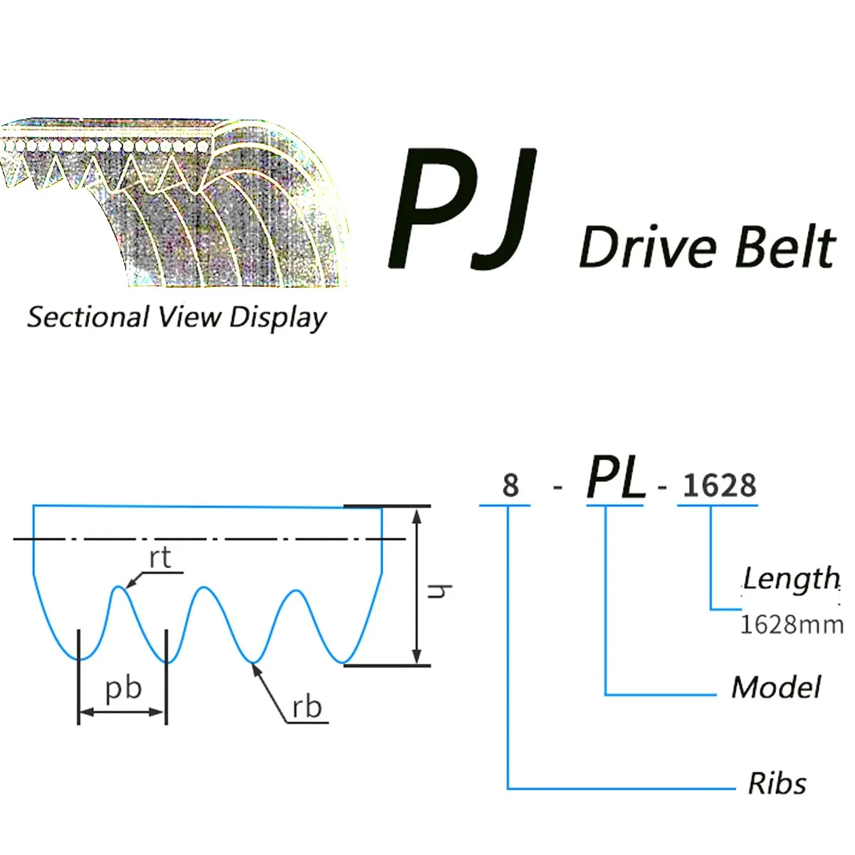 PJ325/330/340/344/350/355/365/370/400/405/412mm V-ribbed belt Multi wedge PJ Belt pulley