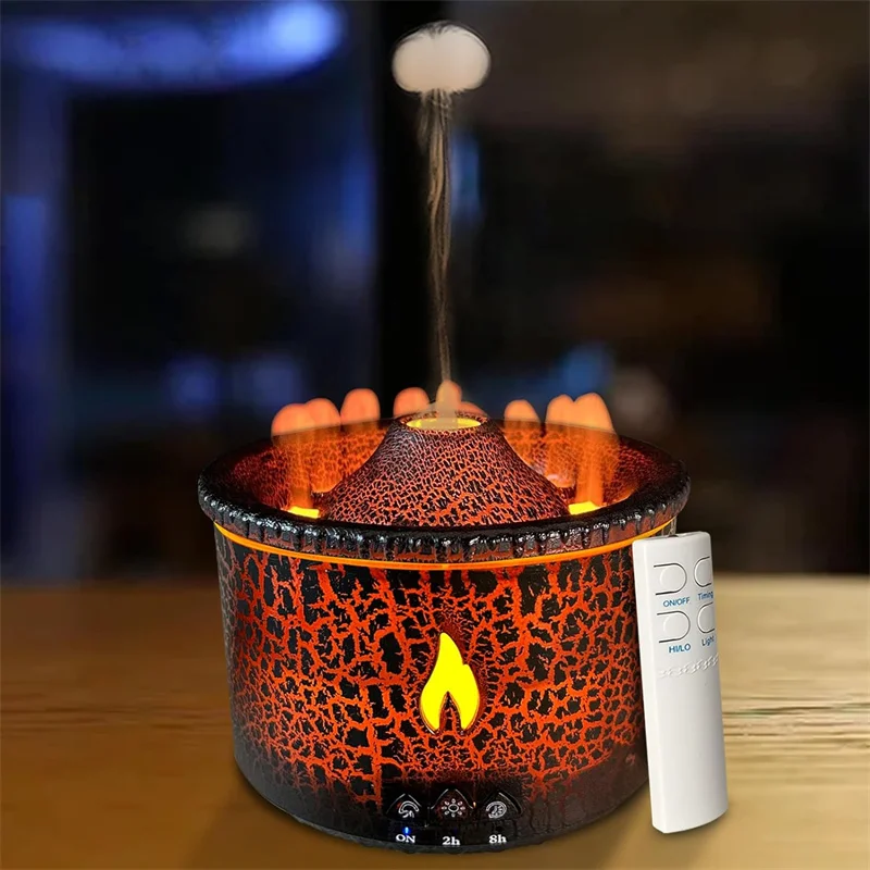 

Volcano Essential Oil Diffuser 300ml Humidifier with Flame & Volcano Mist Mode 2 Colors Timer Auto Shut-Off Remote Control