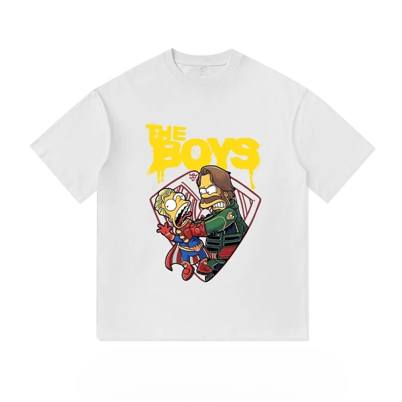 Men The Boys Homelander Soldier Boy Simpson Style Print T-shirt Retro Anime Crossover Loose Fit Cotton Casual Tops
