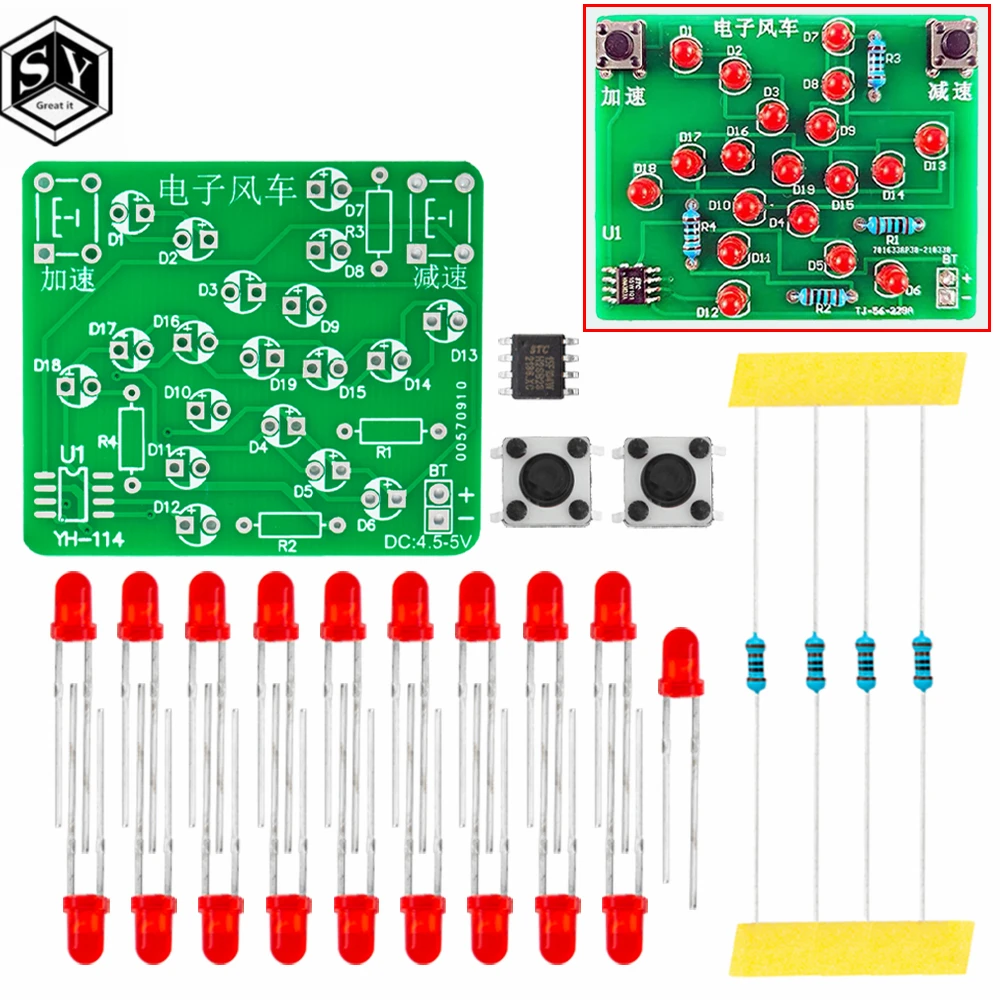 DIY Kit Electronic Windmill Kit DC 5V Funny DIY for Practice Adjustable Speed MCU Design for Soldering Electronic DIY Kit