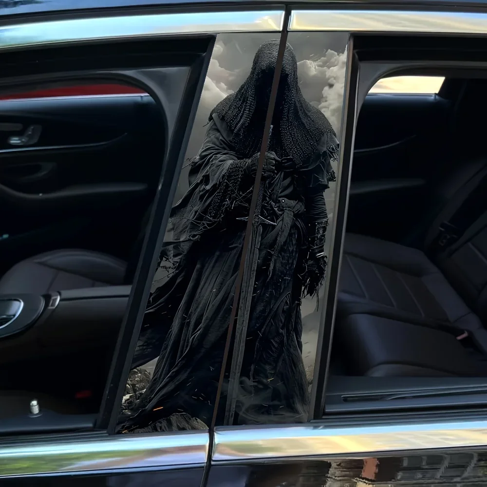 2Piece Swordsman Pattern Vinyl Car B-Pillar Sticker for B-Pillars and Doors on Metal and Plastic Surfaces, Dark Style Auto Parts