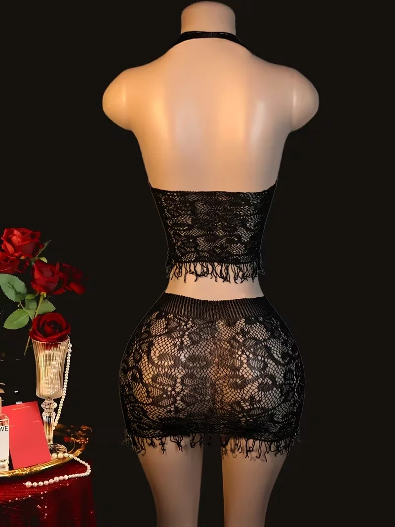 Sexy Women Fishnet Cover Ups Hollow Out Bodycon Women's Swimwear See through Tassel Dress Bikini Beachwear