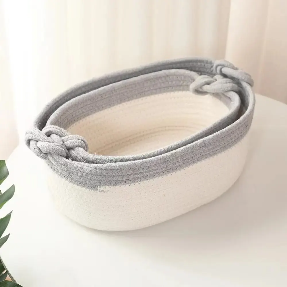 Contrast Color Cotton Rope Storage Basket, Japanese Simple Baby Clothes Laundry Basket, Toy Storage Basket