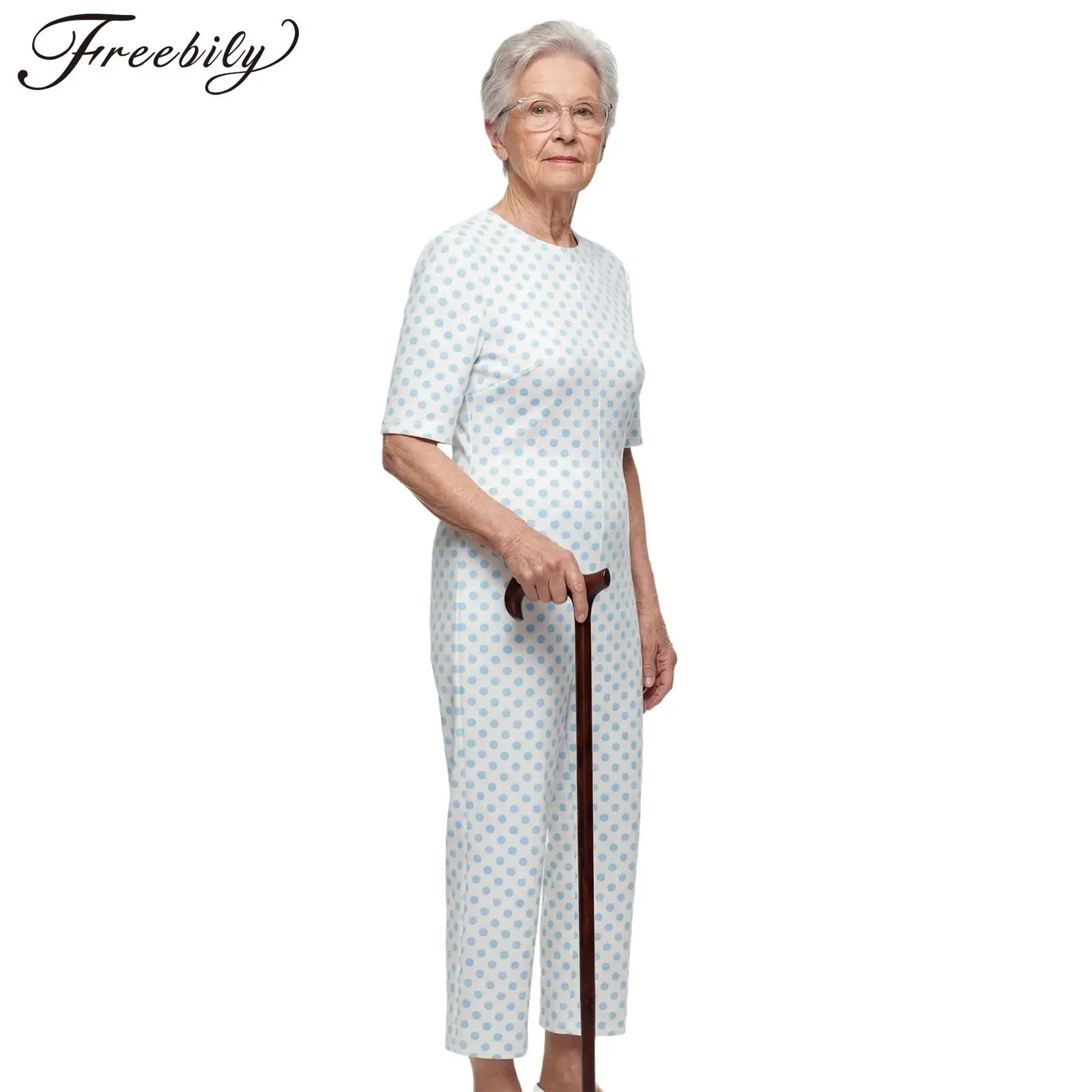 

Женский комбинезон для пожилых людей с деменцией и адаптивной одеждой для людей с особыми потребностями: защита от расстегивания, короткий рукав, молния сзади, принт