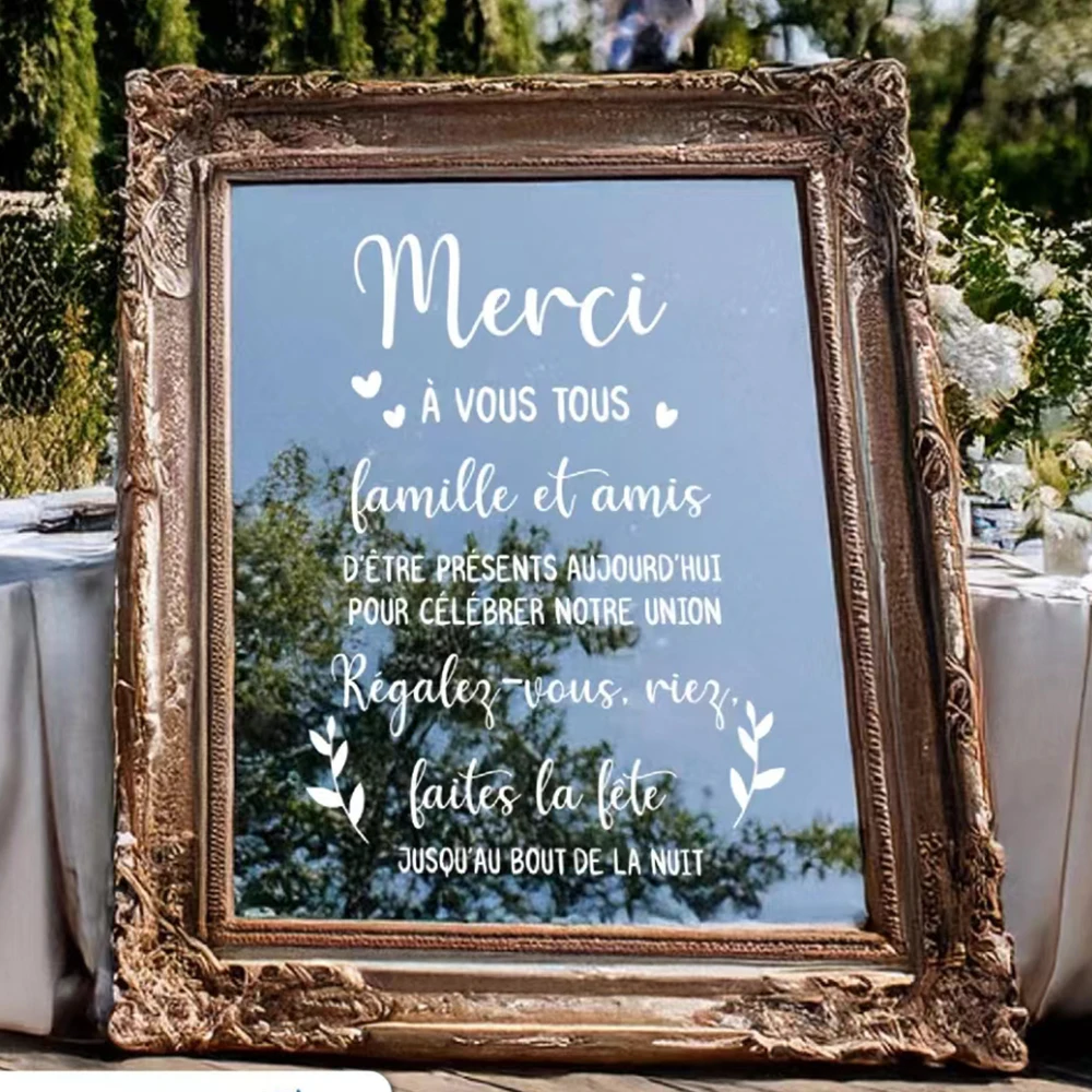 

Wedding Merci Sign Vinyl Decals Thanks Stickers Custom Welcome Party Stickers Art French Style Murals Wedding Art