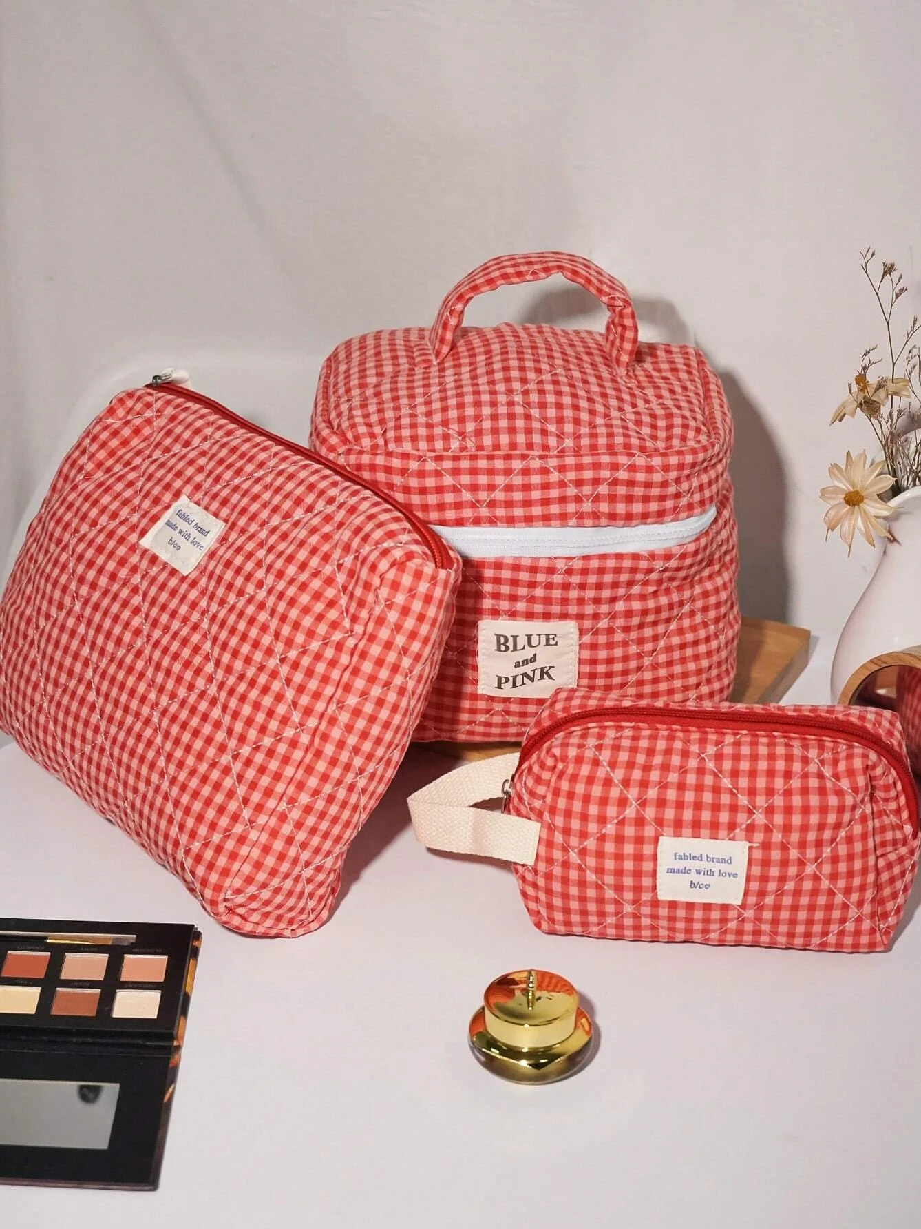 Plaid Makeup Bag Large Capacity Portable Cosmetic Bag For Women Girls Skincare Toiletry Bag Multifunctional Cute Wallet Pouch