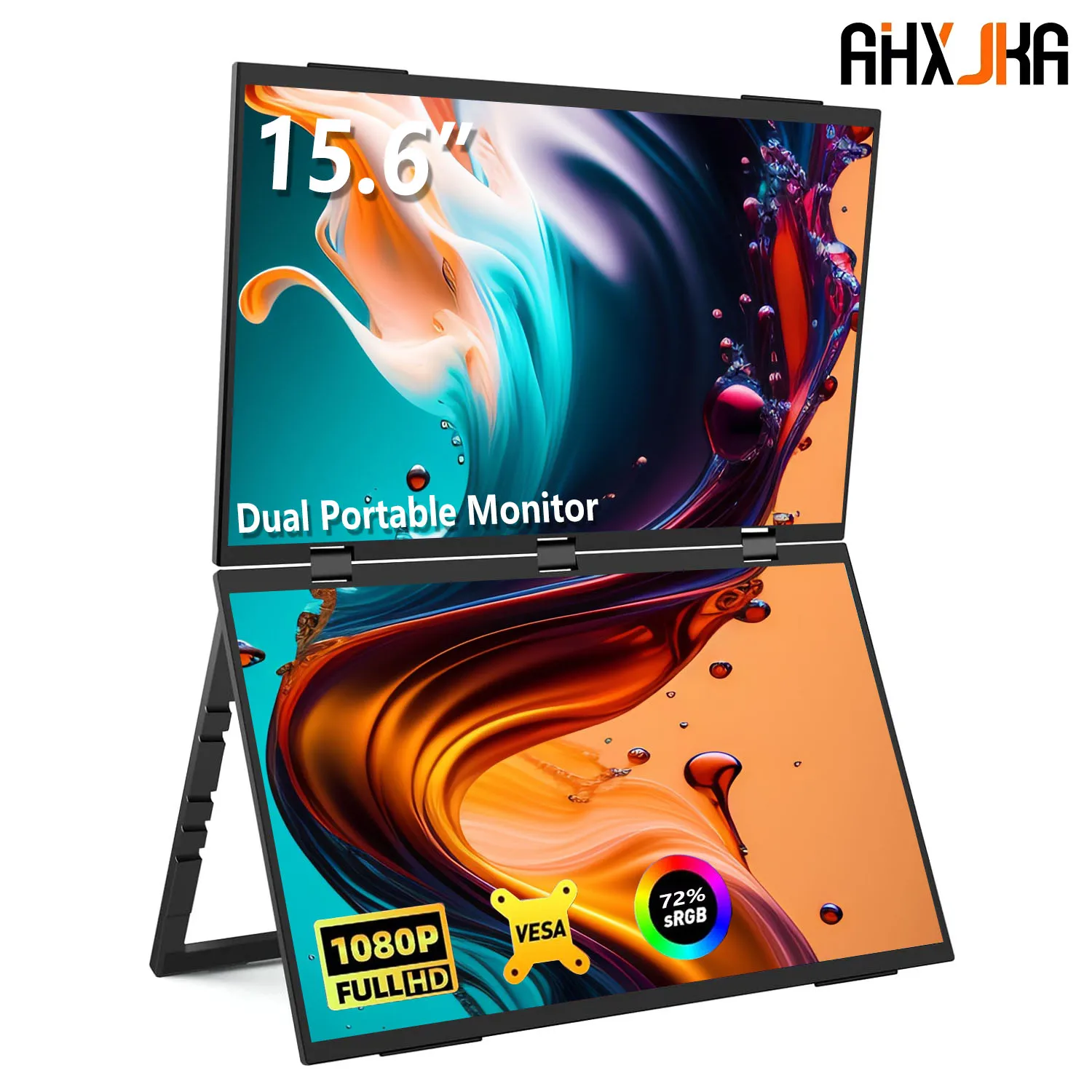 AHXJKA 15.6 inch Portable Dual Screen Monitor FHD 1080P Foldable Laptop Screen Extender USB-C HDMI Port for Wins & Mac, Gaming