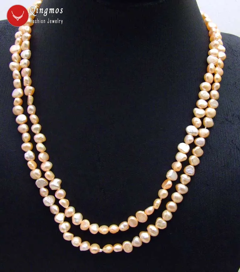 Qingos Trendy 6-7mm Baroque Natural Freshwater Pink Pearl Necklace for Women Jewelry Sweater Long Necklace 40\