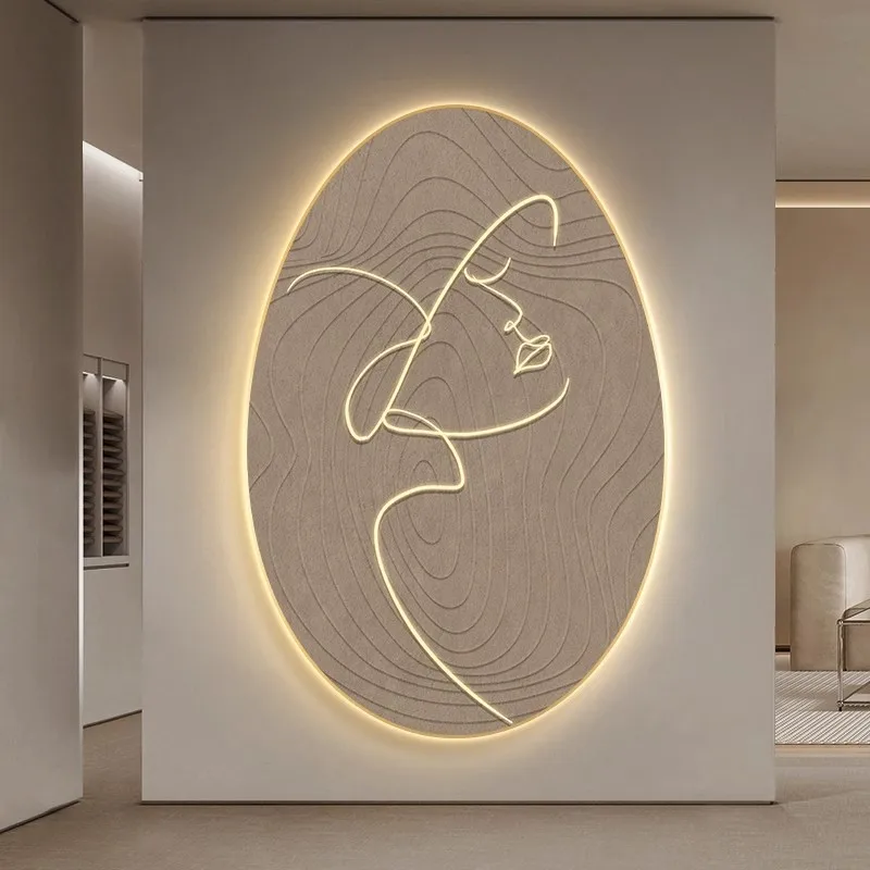 Modern Vertical Home Decor Mural Sandstone Textured LED Illuminated Panel with White Frame Vase Decorative Painting Technique