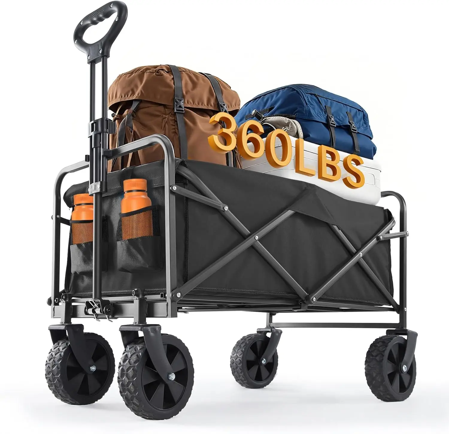 

Складная тележка-вагон с большой вместимостью и колесами для любой местности для покупок, кемпинга и активного отдыха