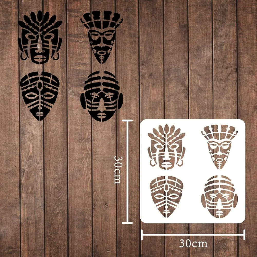 African Tribal Stencils: 11.8x11.8inch African Mask Drawing Painting Stencils