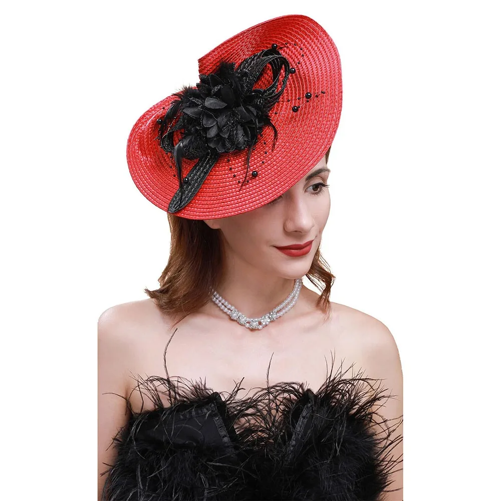 

Vintage 50s Feather Mesh Fascinators Horse Racing Festival with Clip Wedding Bridal Headpiece Hair Accessories Lady's Derby Hats