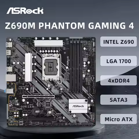 ASRock Z690M PHANTOM GAMING 4 Motherboard Supports Socket LGA 1700 i9-14900K i7-12700K i5-12400F CPU 4xDDR4 4xM.2 PCIe 4.0 mATX