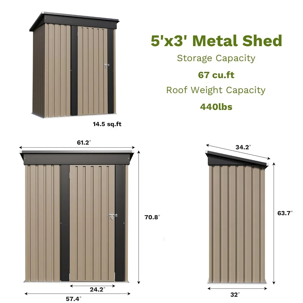 5x3 FT Outdoor Storage Shed, Brown, Customized