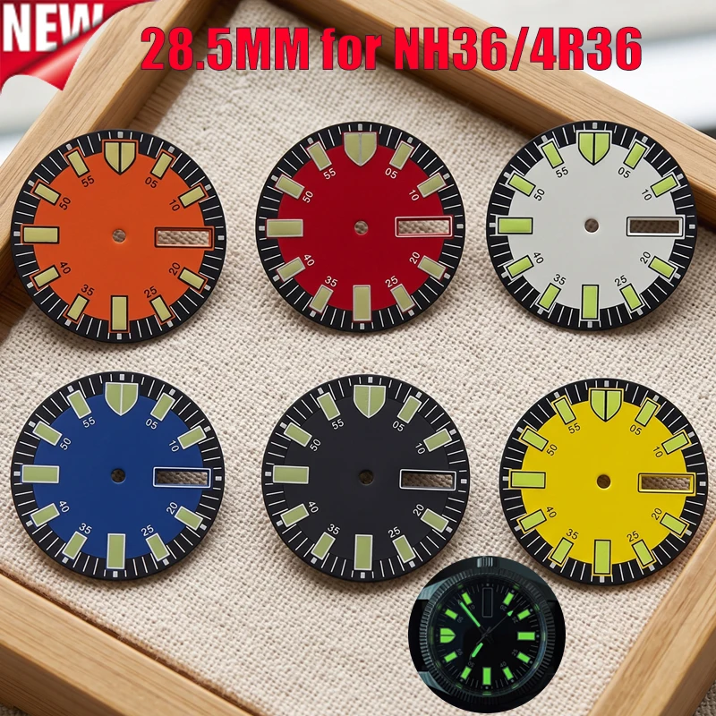 28.5mm Watch Dial for NH36/4R36 Automatic Movement Green Luminous Dial Watch Accessories No LOGO