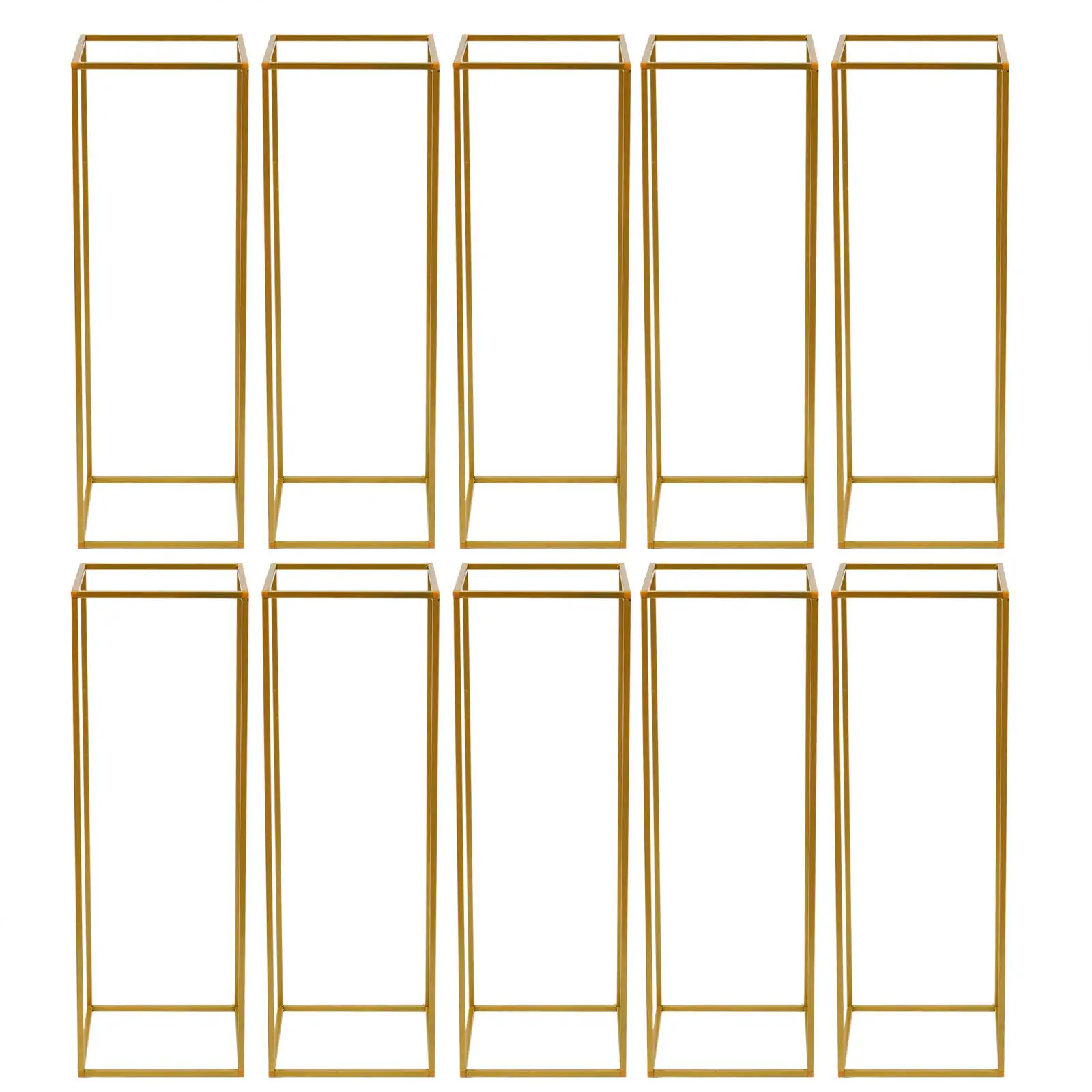 10 Pcs Geometric Metal Flower Stands, 80cm Tall Gold Flower Stand Road Lead Metal Floor Vase Column, Centerpiece Stands Rectangular