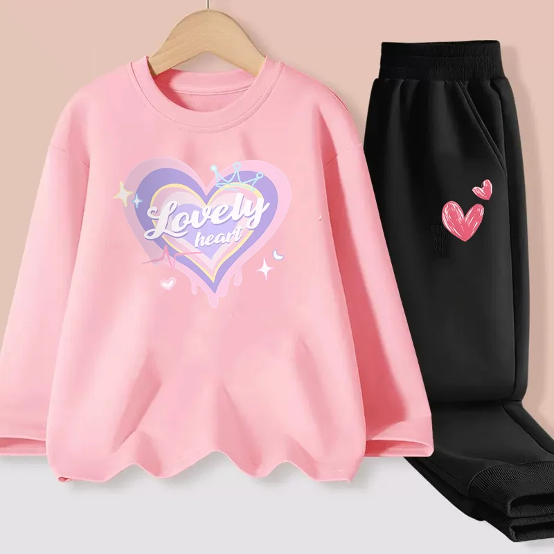 Aimi Lakana herzförmige Cartoon-Kleidung für Babys, langärmeliges T-Shirt, Hosen, Kinder, Frühlings- und Herbstkleider-Sets
