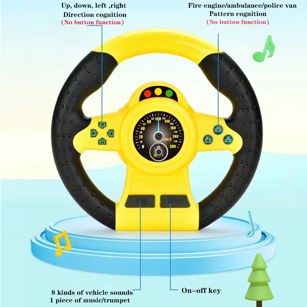 Volante de juguete Montessori eléctrico con sonido ligero para bebés y niños, copiloto educativo Musical, juguete de dirección para cochecito