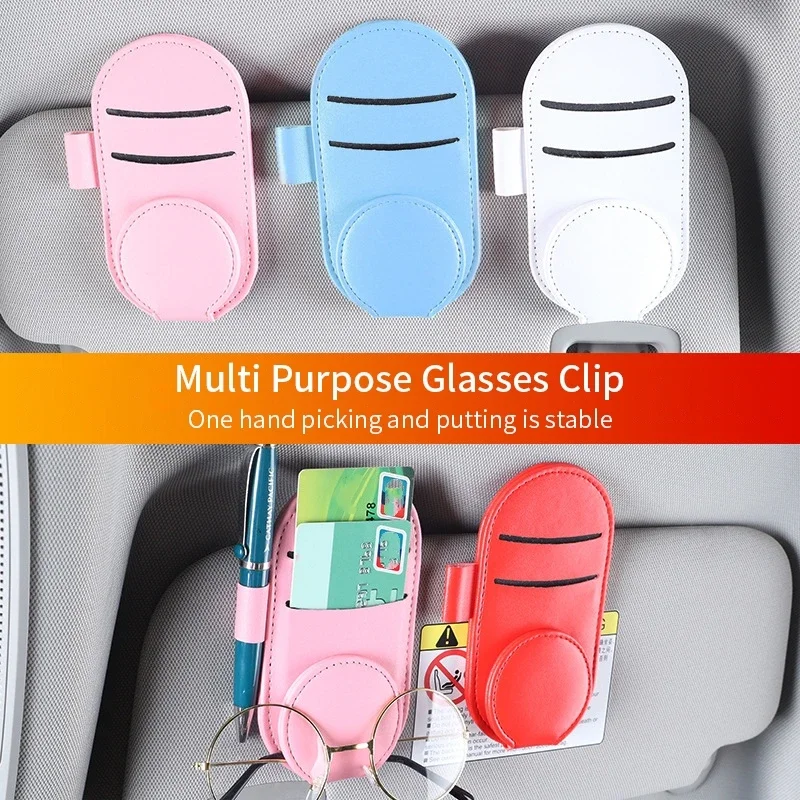 Multifunction Leather Car Sun Visor Glasses Case Holder Sunglasses Clip Mount Portable Auto Interior Accessories Custom Logo