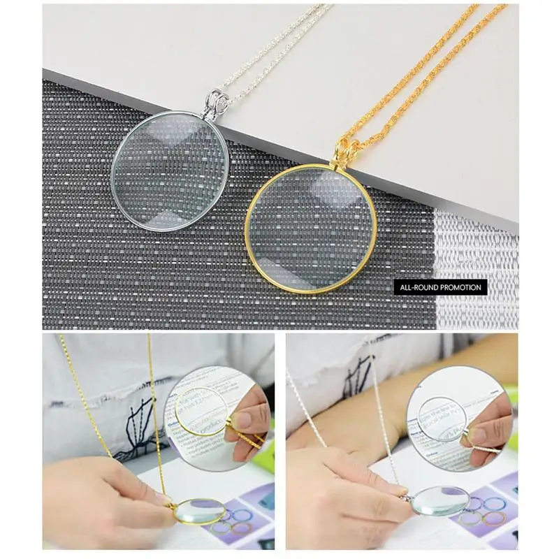 5X Magnifier Necklace Vintage Magnifying Glass Sweater Chain for Newspapers Maps Reading Birthday Gift for Parents