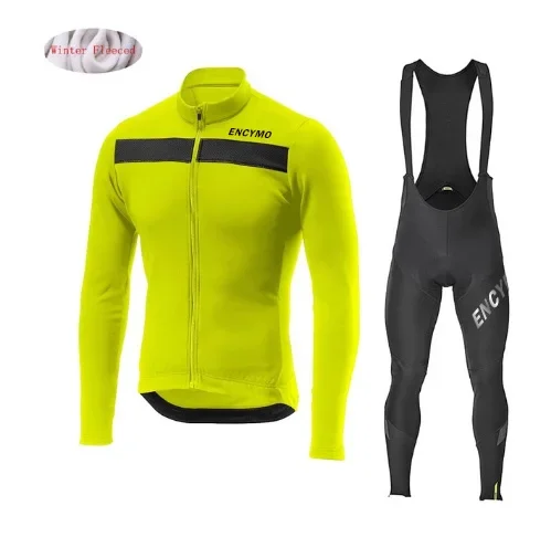 Winter Thermal Fleece Cycling Clothes Warn Men Jersey Suit Jacket Riding Bike MTB Clothing Bib Pants Set