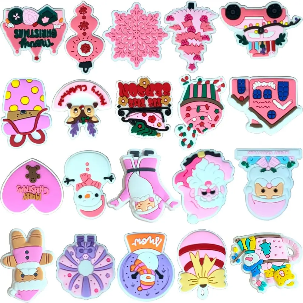 

MINISO 20Pcs Pink Christmas Shoe Decoration Santa Claus Tree Shoe Charms Snowman Sandals Accessories for Kids Gifts